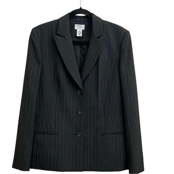 Ann Taylor LOFT BLAZER JACKET SIZE 10 black pinstripe in fully lined quality - Picture 1 of 4